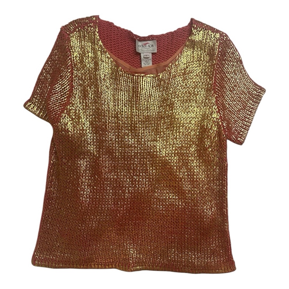 Oscar De La Renta Neiman Marcus top shimmery gold pink rare large